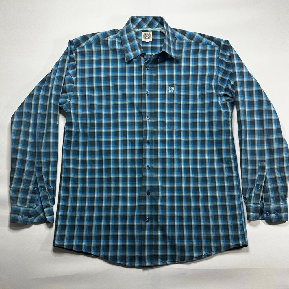 Cinch Men's Long Sleeve‎ Blue Plaid Button Up Western Shirt - Size M*